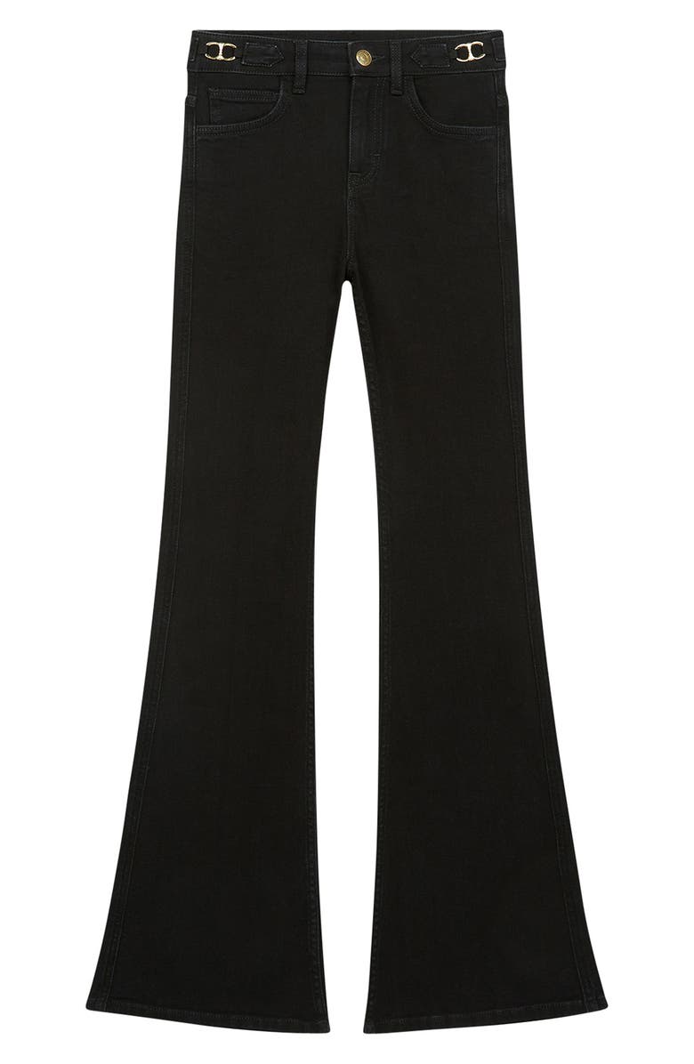 maje Pramo Buckle Detail Flare Leg Jeans, Alternate, color, Black