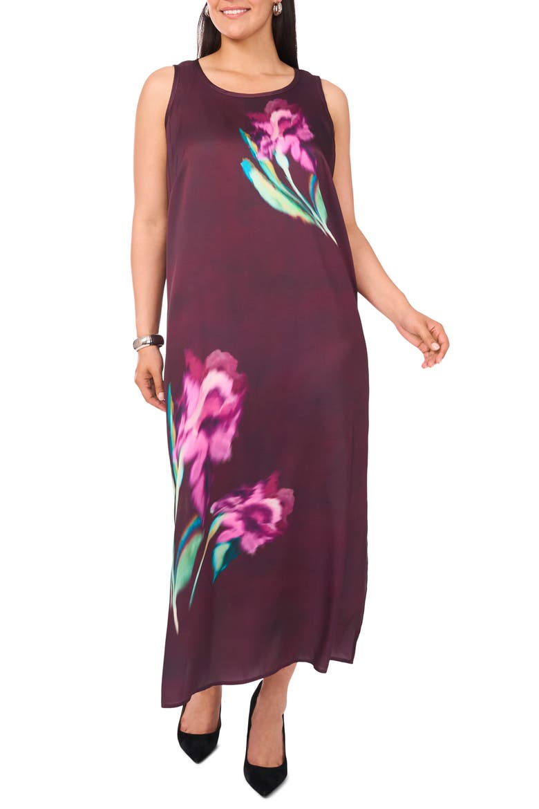 Floral Print Sleeveless Maxi Dress, Main, color, GRAPE WINE