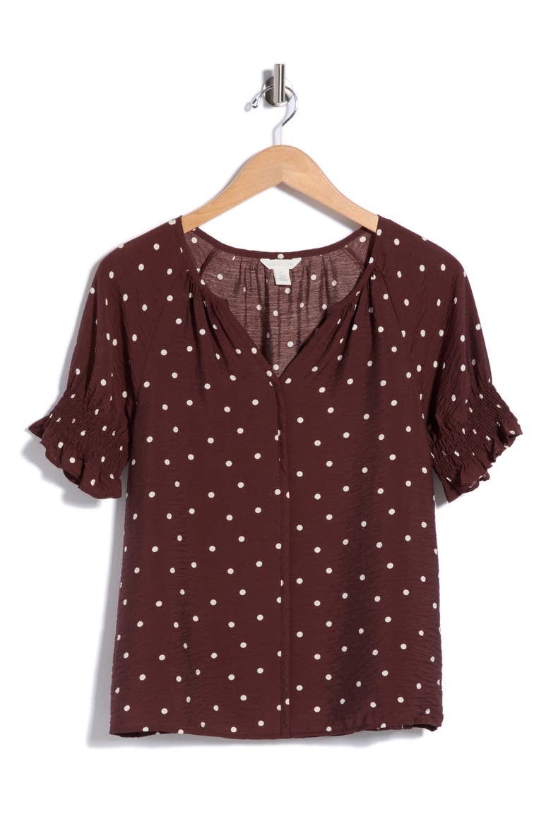 Puff Sleeve Top, Alternate, color, BROWN- IVORY TOSS DOT