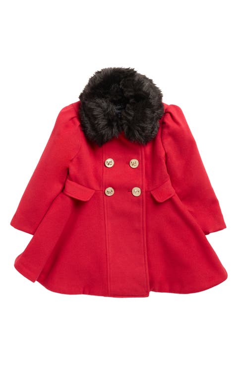 Kids' Princess Faux Fur Collar Double Breasted Coat (Little Kid)