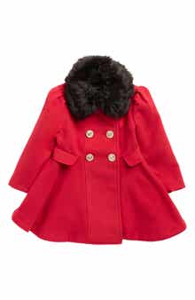 Rothschild Kids' Princess Faux Fur Collar Double Breasted Coat