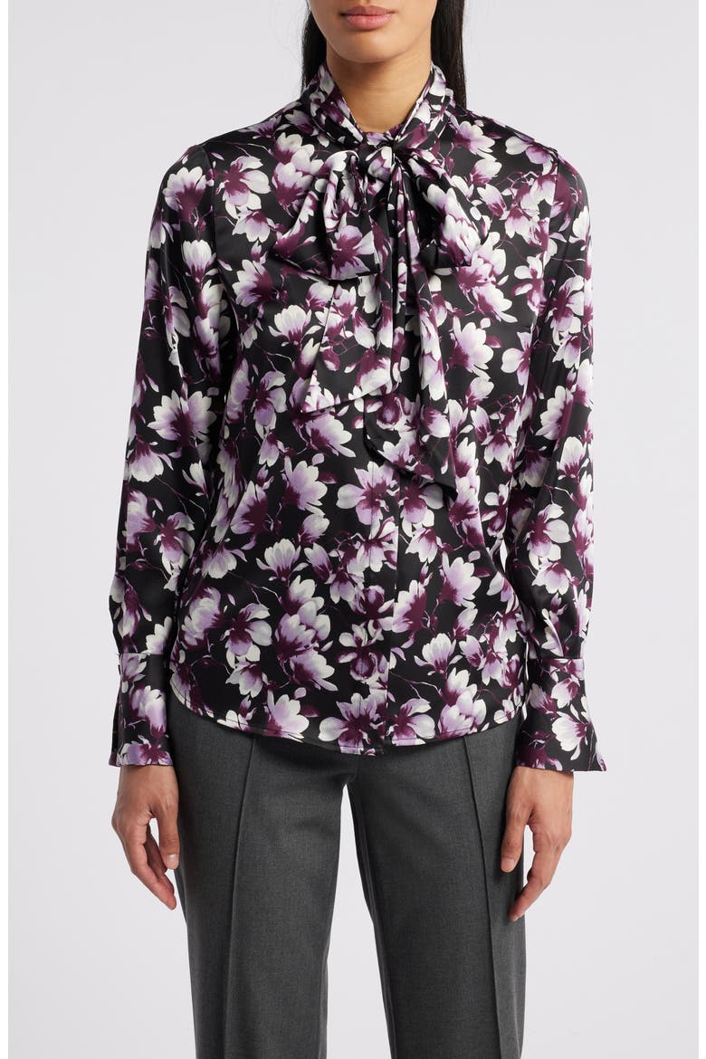 Floral Tie Neck Long Sleeve Top, Main, color, ANNE BLACK MULTI