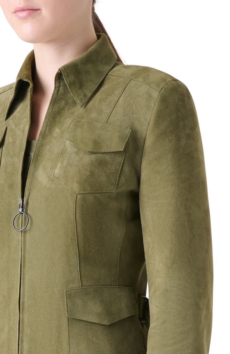 Akris punto Fitted Suede Jacket, Alternate, color, Khaki