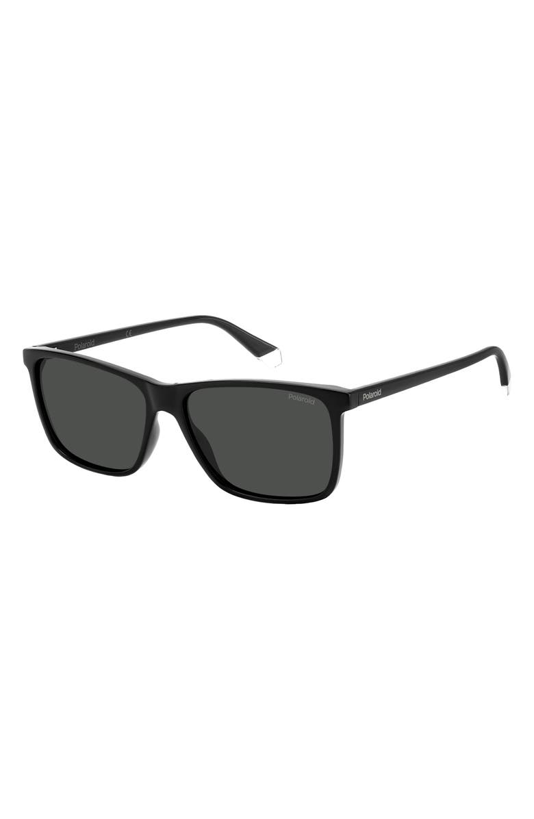 Polaroid Kids' 58mm Polarized Rectangular Sunglasses, Alternate, color, Black/ Grey Polarized