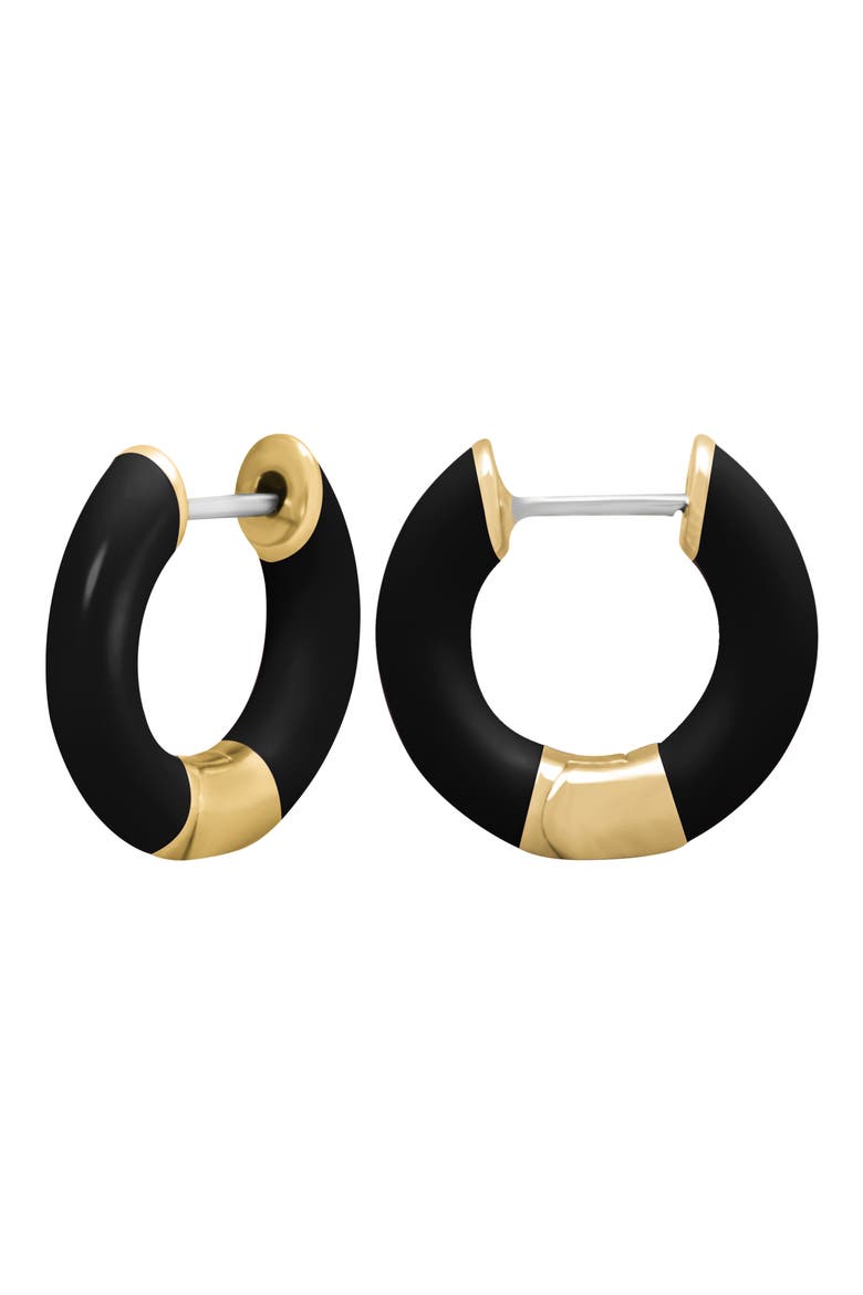 Tubular Enamel Hoop Earrings, Main, color, BLACK