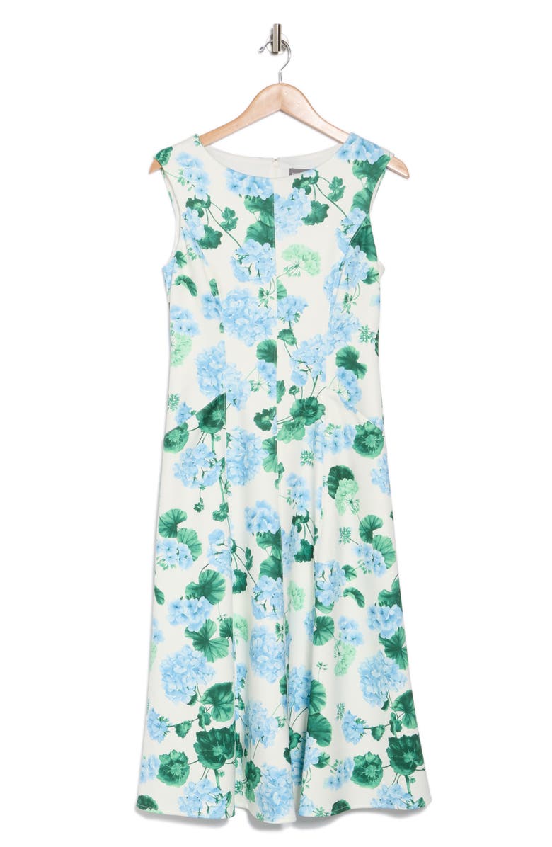 Donna Ricco Floral Sleeveless Scuba Knit A-Line Dress, Alternate, color, Ivory Multi