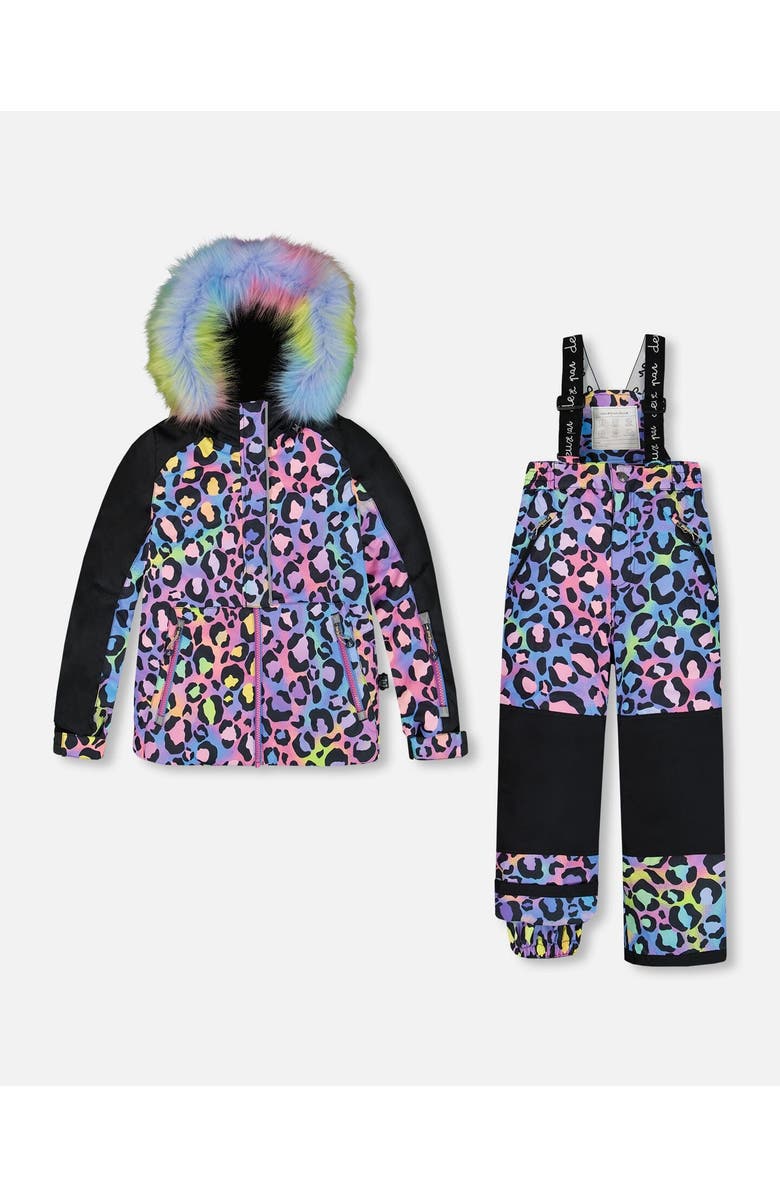 Deux par Deux Girl's Two Piece Snowsuit Printed Rainbow Leopard, Main, color,