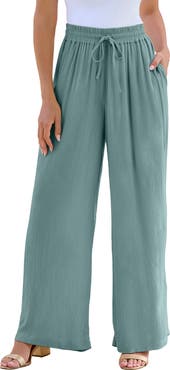 Roaman's Plus Size Hand Crinkled Wide-Leg Pant