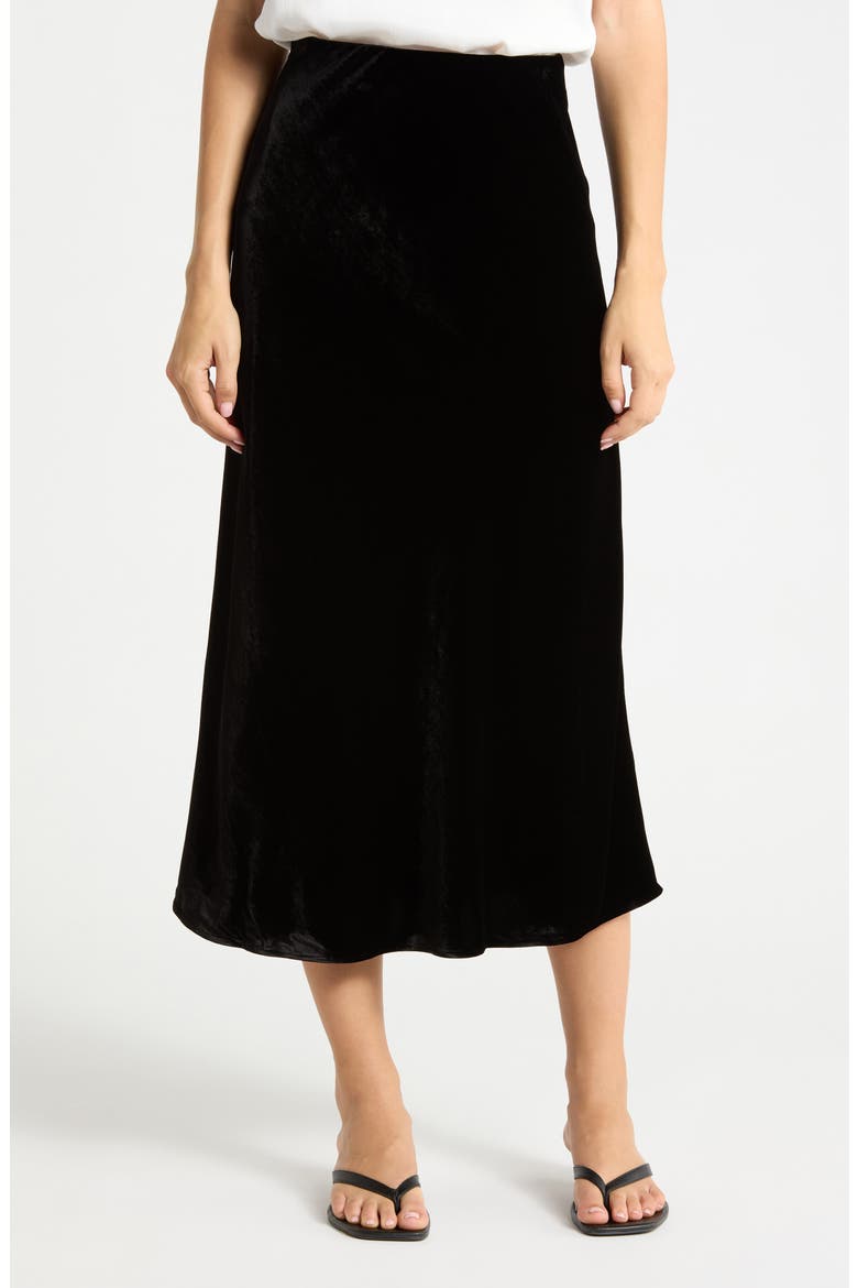 Stretch Velvet Midi Skirt, Main, color, BLACK