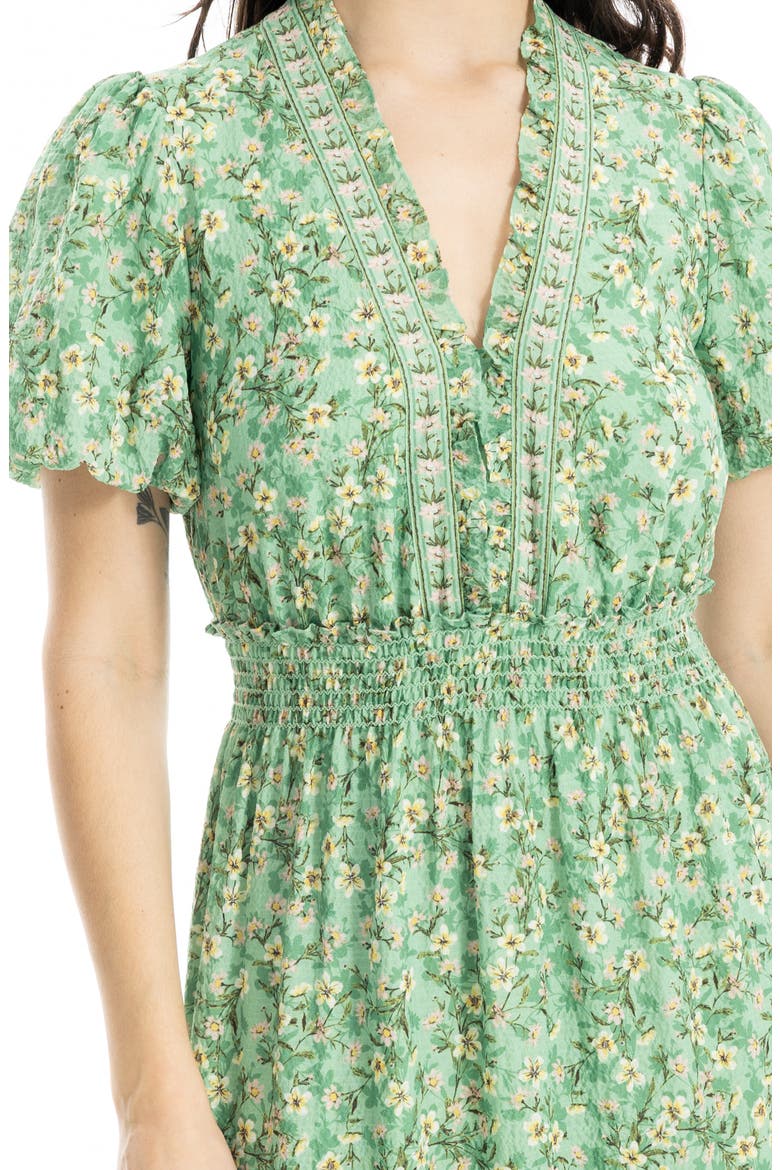 V-Neck Short Sleeve Tiered Maxi Dress, Alternate, color, GREEN TOSSED MEADOW
