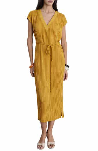 MANGO Pleated Belted Midi Dress