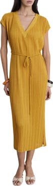 MANGO Pleated Belted Midi Dress