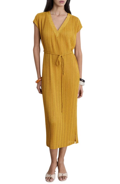 Shop Mango Pleated Belted Midi Dress In Mustard