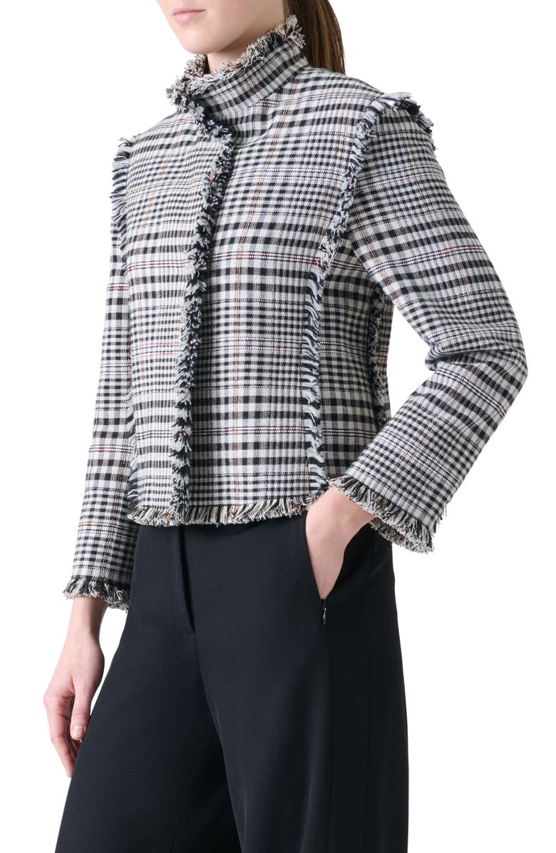 Akris punto Check Fringe Trim Crop Jacket, Alternate, color, Cream-Black