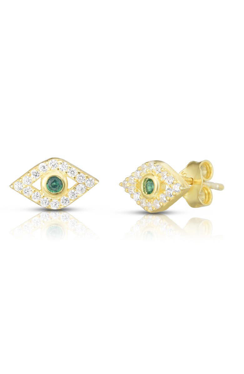 SPHERA MILANO Pavé Evil Eye Stud Earrings, Main, color, Gold/ Green