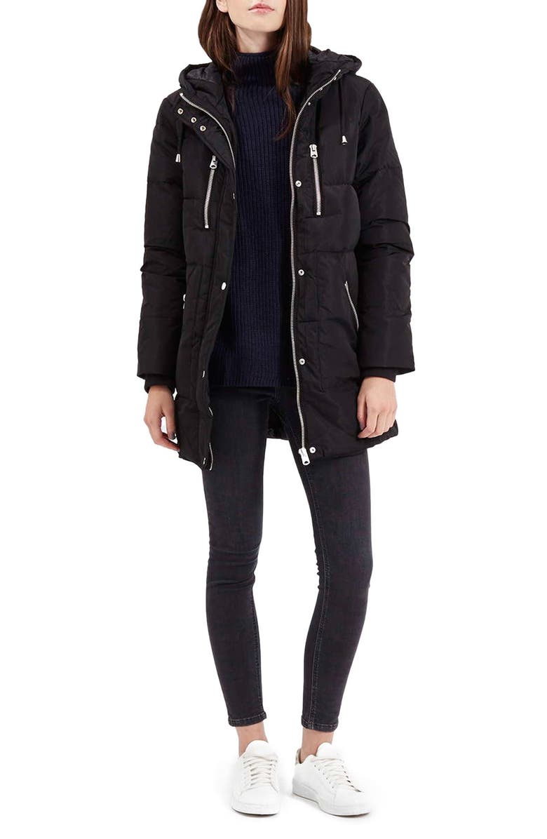 Topshop 'Percy' Quilted Longline Parka, Alternate, color, 