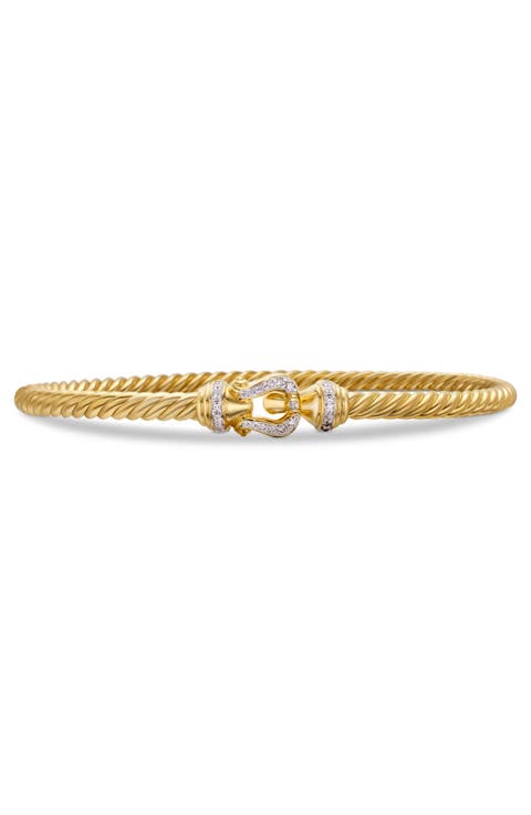 Buckle Cablespira® Bracelet in 18K Yellow Gold with Diamonds, 3.5mm