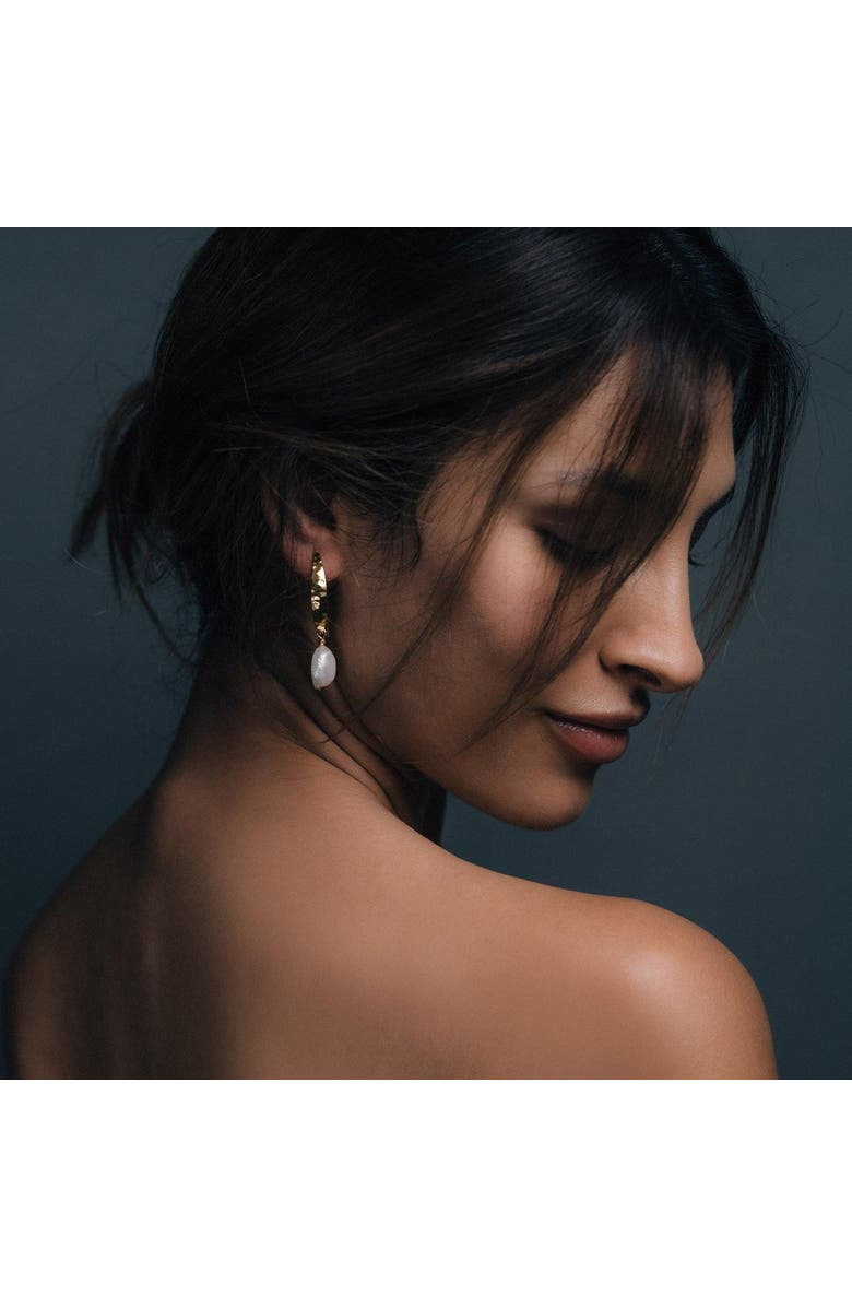 Freya Rose Hammered Gold Baroque Pearl Earrings, Alternate, color,