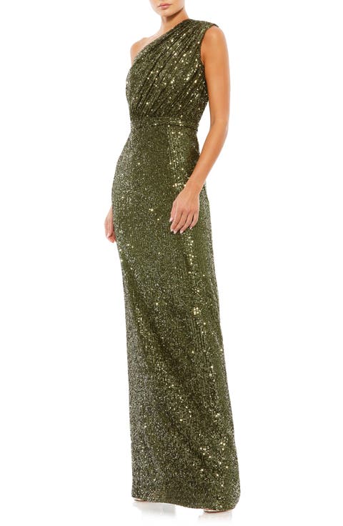 Women’s One Shoulder Ruched Sequin Evening Gown