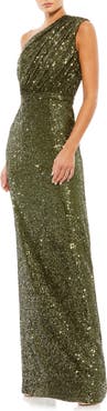 Mac Duggal Women’s One Shoulder Ruched Sequin Evening Gown