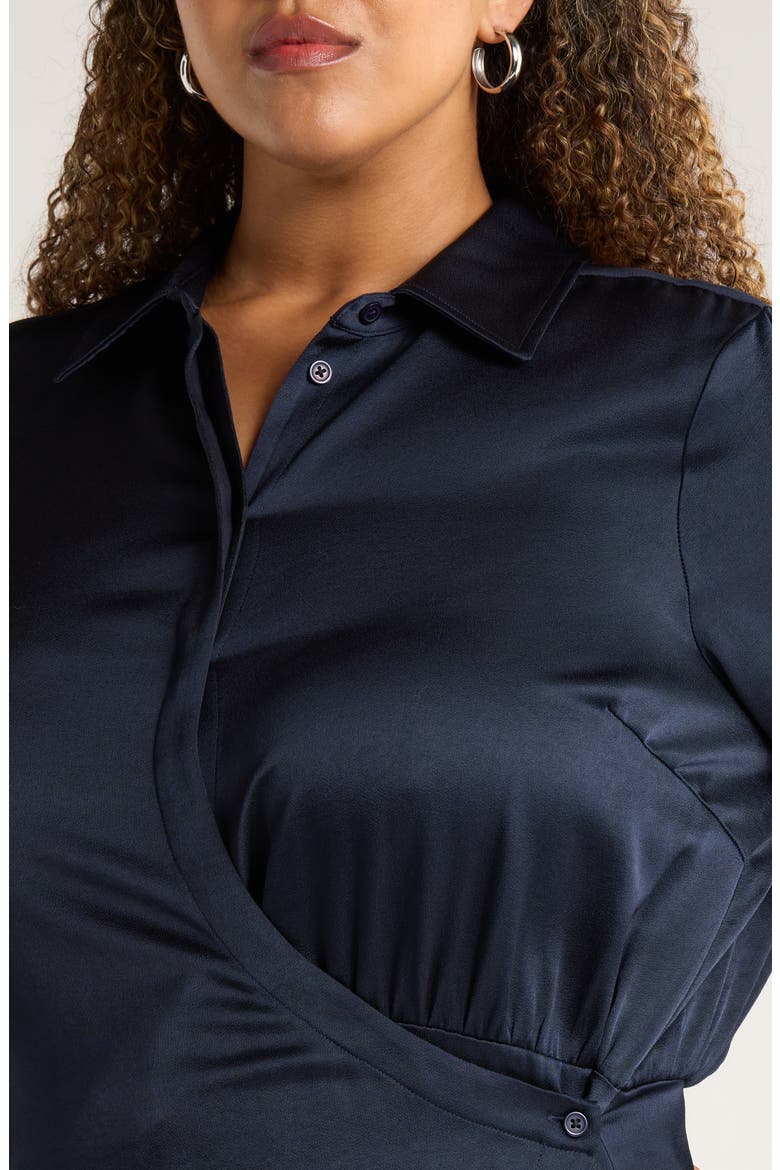 Long Sleeve Satin Shirtdress, Alternate, color, NAVY NIGHT