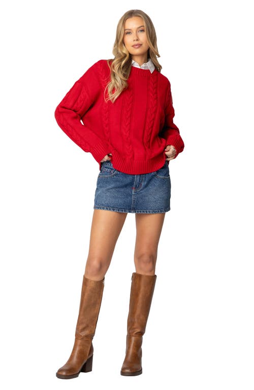 Shop Edikted Acacia Oversize Cotton Cable Sweater In Red