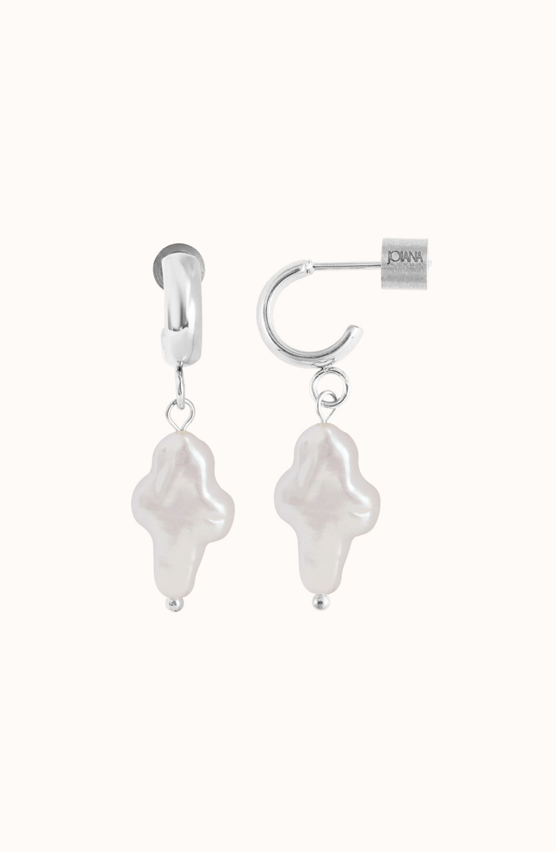 Joiana Jewelry Mini Pearl Cross Earrings, Main, color, White / Silver