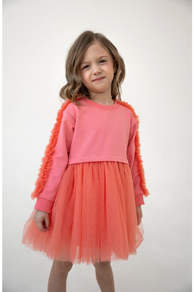 Ruffle Sweatshirt Dress, Alternate, color, Coral Peony
