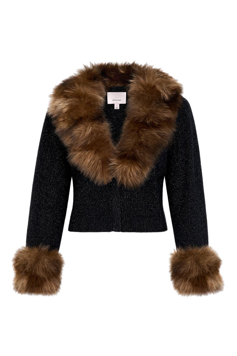 Della Faux Fur Trim Cardigan, Alternate, color, BLACK