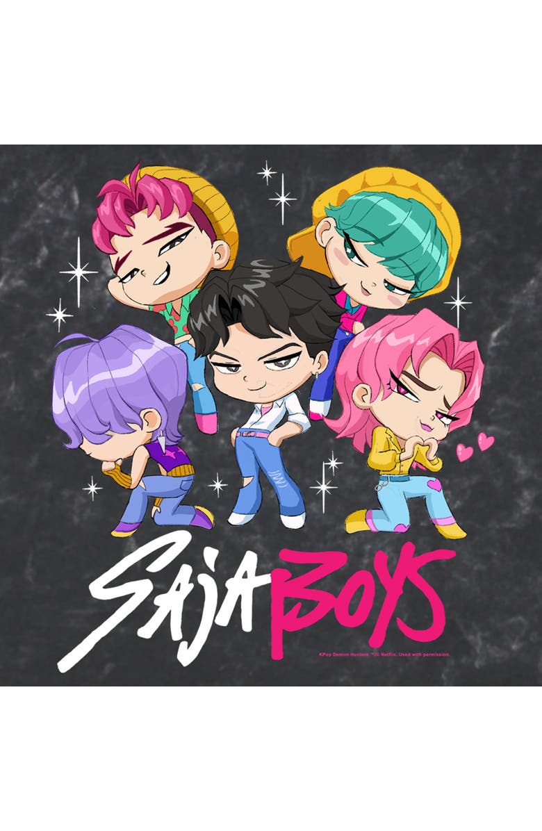 KPop Demon Hunters Men's KPop Demon Hunters Saja Boys Chibi Group  Graphic T-Shirt, Alternate, color, Black