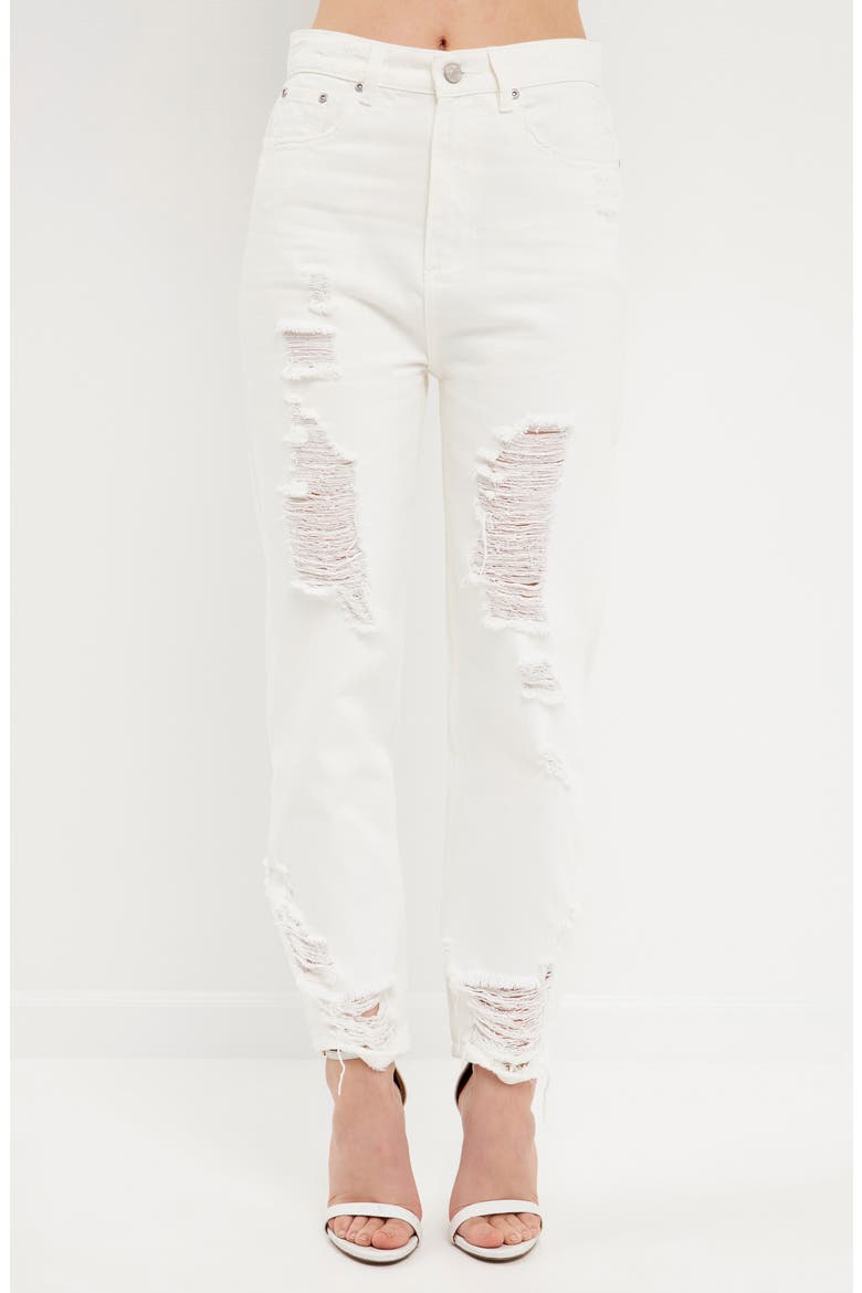 Ripped Straight Leg Nonstretch Jeans, Alternate, color, WHITE