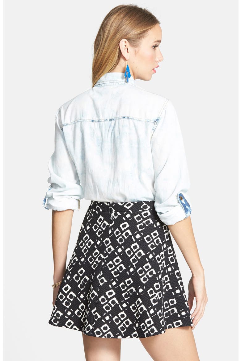 Textured Flower Print Skater Skirt, Alternate, color, BLACK