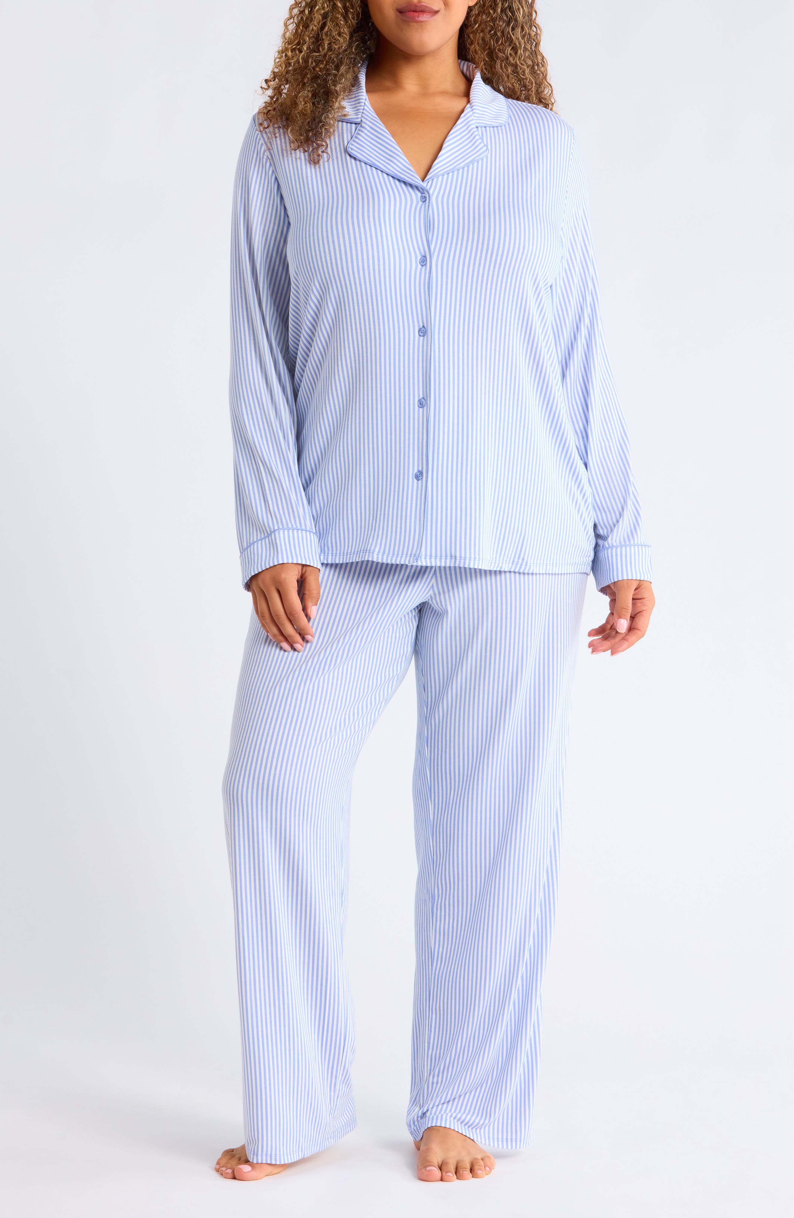 selected BLUE E- IVORY SKINNY STRIPE