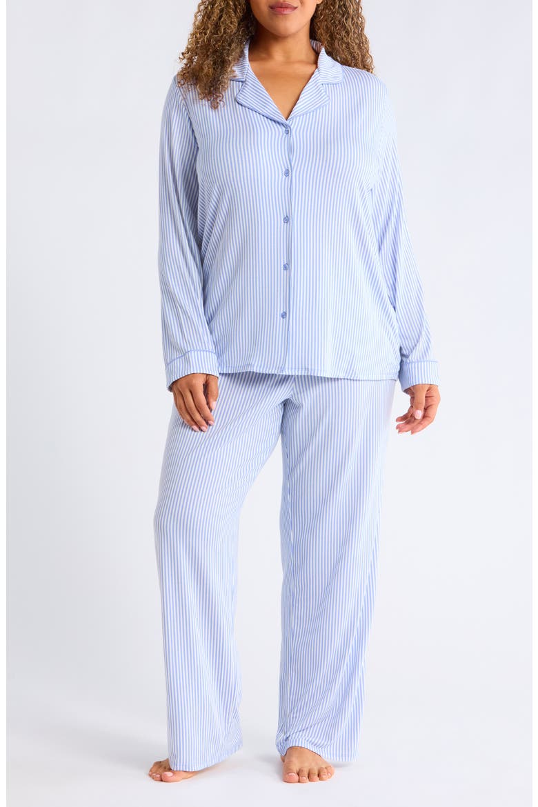 Moonlight Eco Knit Pajamas, Main, color, BLUE E- IVORY SKINNY STRIPE