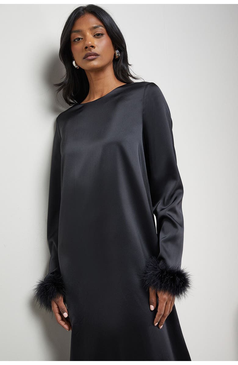 Warehouse Feather High Neck Swing Midi Dress, Alternate, color, Black