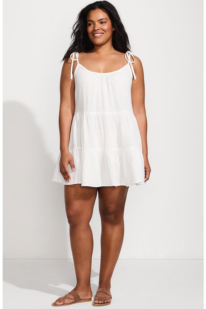 Plus Size Cotton Gauze Tiered Mini Cover-up Dress, Main, color, Chalk White