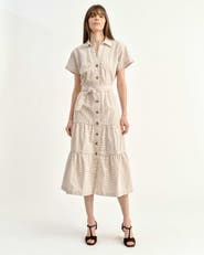 Cartolina Adriana Seersucker Midi Shirtdress