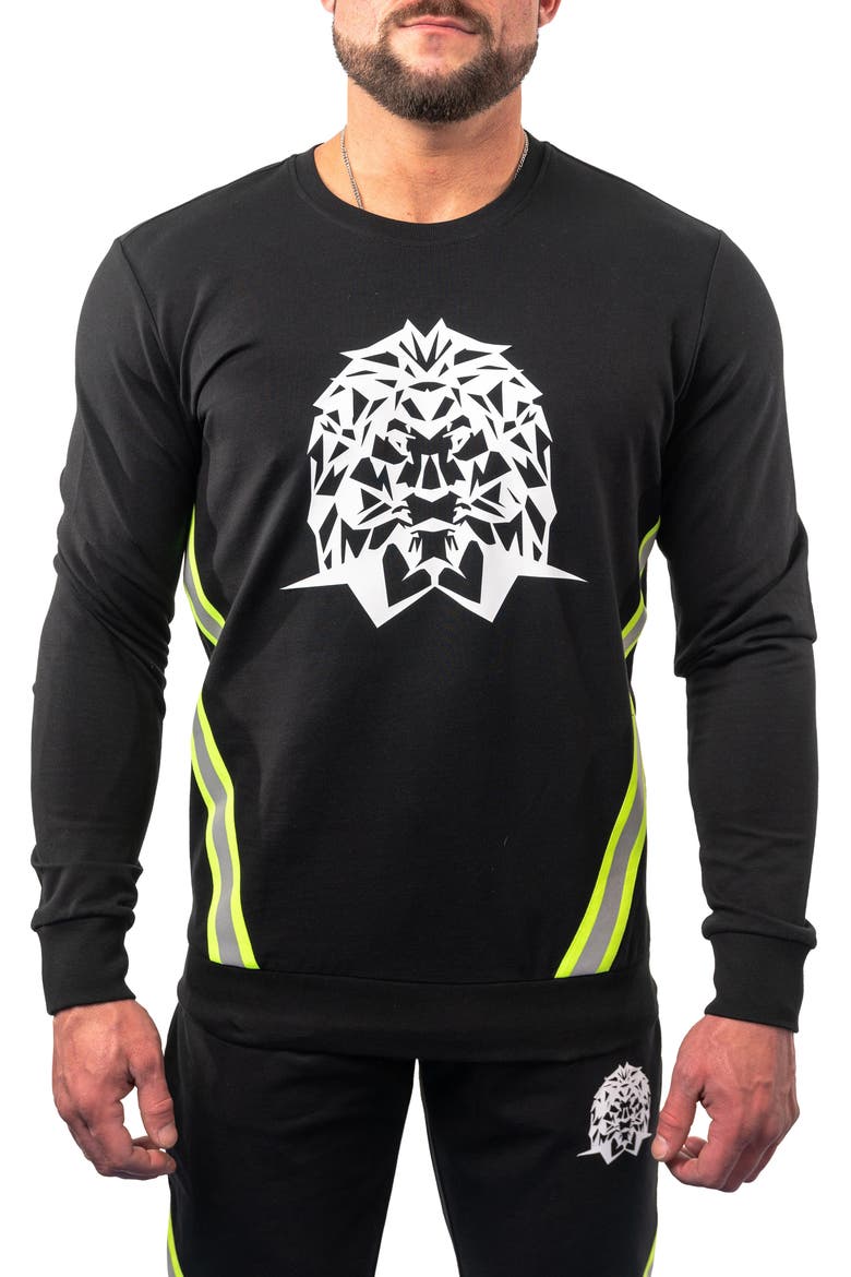 Lightening Black Stretch Cotton Graphic Crewneck Sweater, Main, color, BLACK