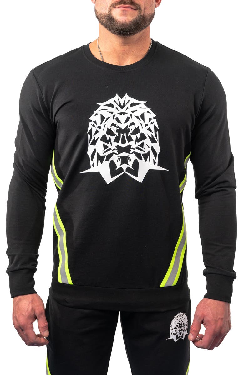 Maceoo Lightening Black Stretch Cotton Graphic Crewneck Sweater, Main, color,