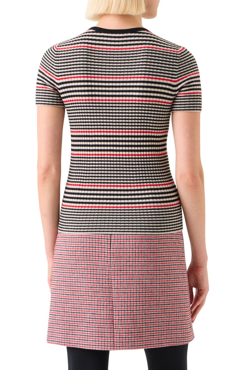 Akris punto Stripe Short Sleeve Virgin Wool Rib Sweater, Alternate, color, Black-Cream-Vermillion