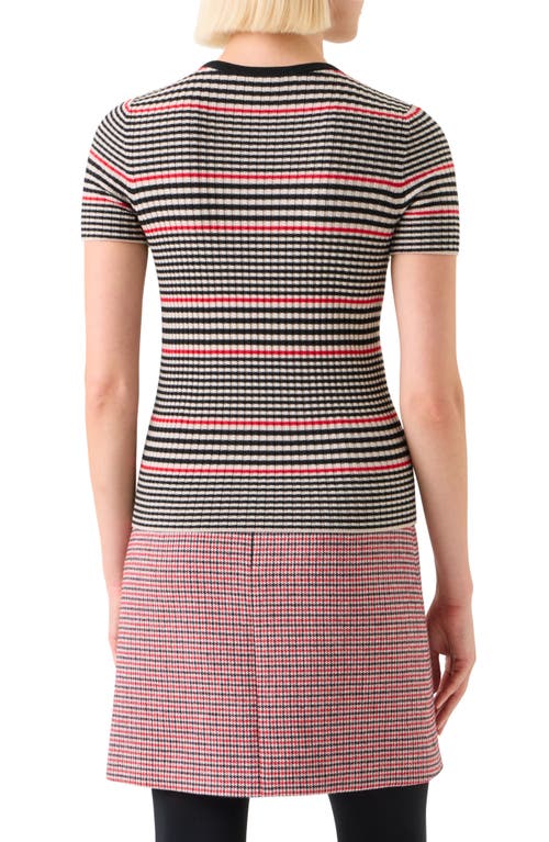 Akris Punto Stripe Short Sleeve Virgin Wool Rib Sweater In Black