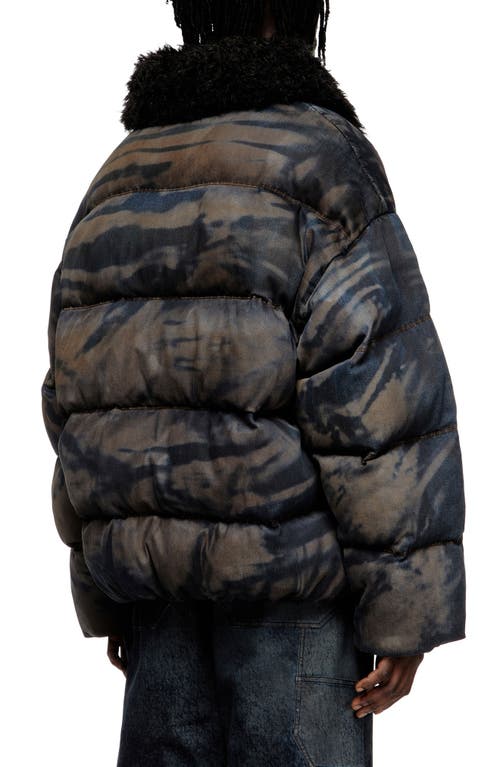 Diesel Puffer Jacket In Dirt-effect Camo Denim In Black