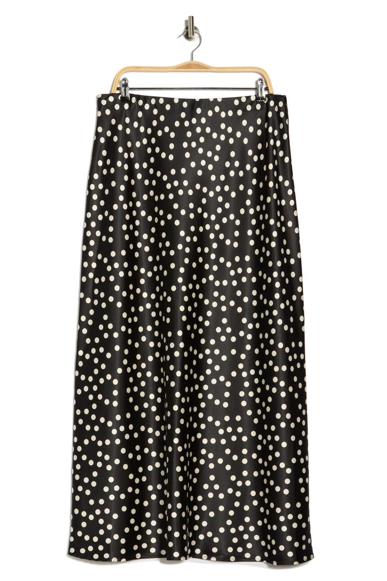 Polka Dot Satin Maxi Skirt, Alternate, color, BLACK