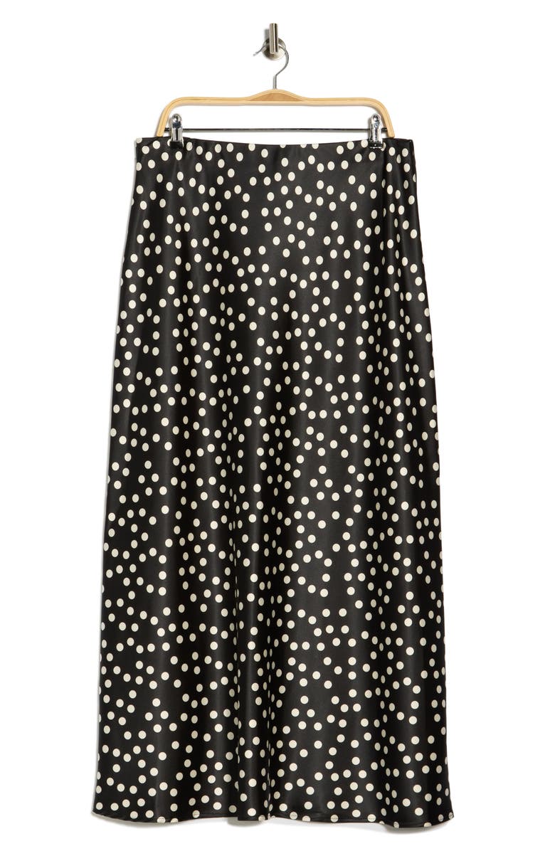 Renee C Polka Dot Satin Maxi Skirt, Alternate, color, Black