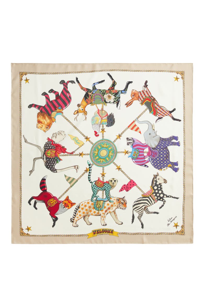 The Menagerie Silk Square Scarf, Alternate, color, CREAM