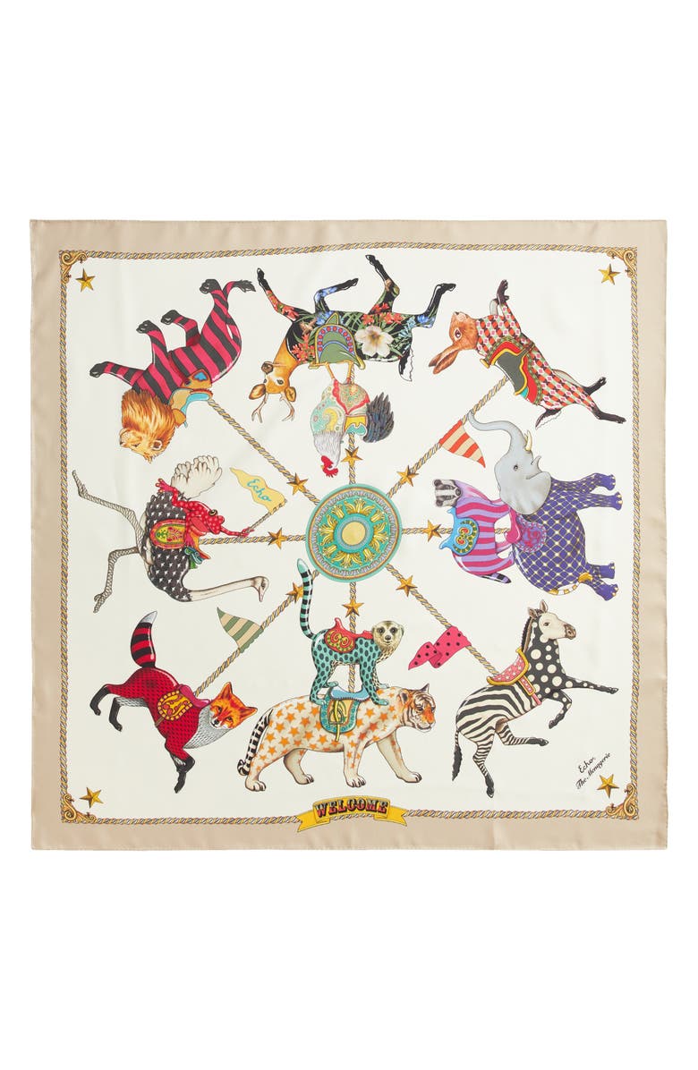 Echo The Menagerie Silk Square Scarf, Alternate, color, Cream