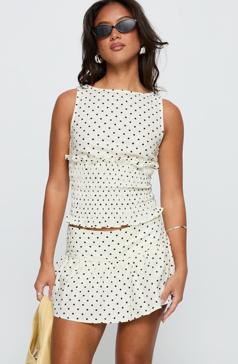 Princess Polly Tovie Linen Blend Skort, Alternate, color, Cream Polka