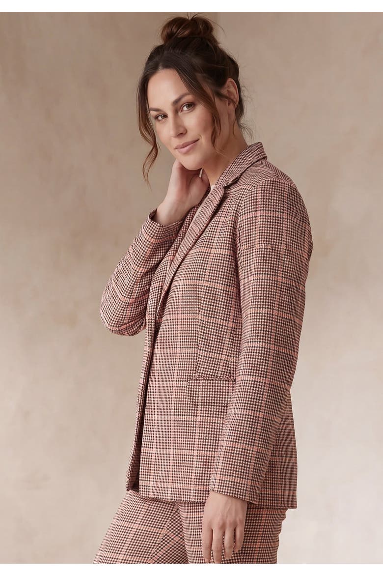 Bi-Stretch Shaped Blazer, Alternate, color, ROSE CHECK HOUNDSTOOTH