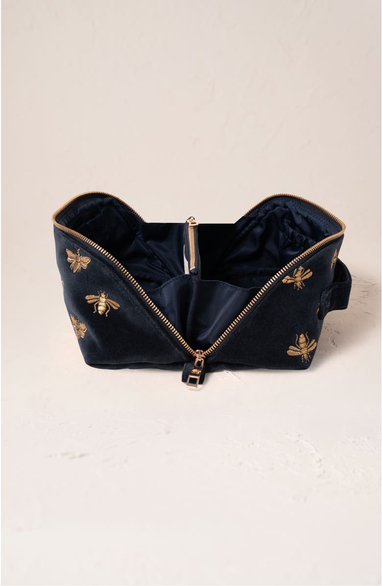Elizabeth Scarlett Honey Bee Velvet Open Flat Makeup Bag, Alternate, color, Charcoal
