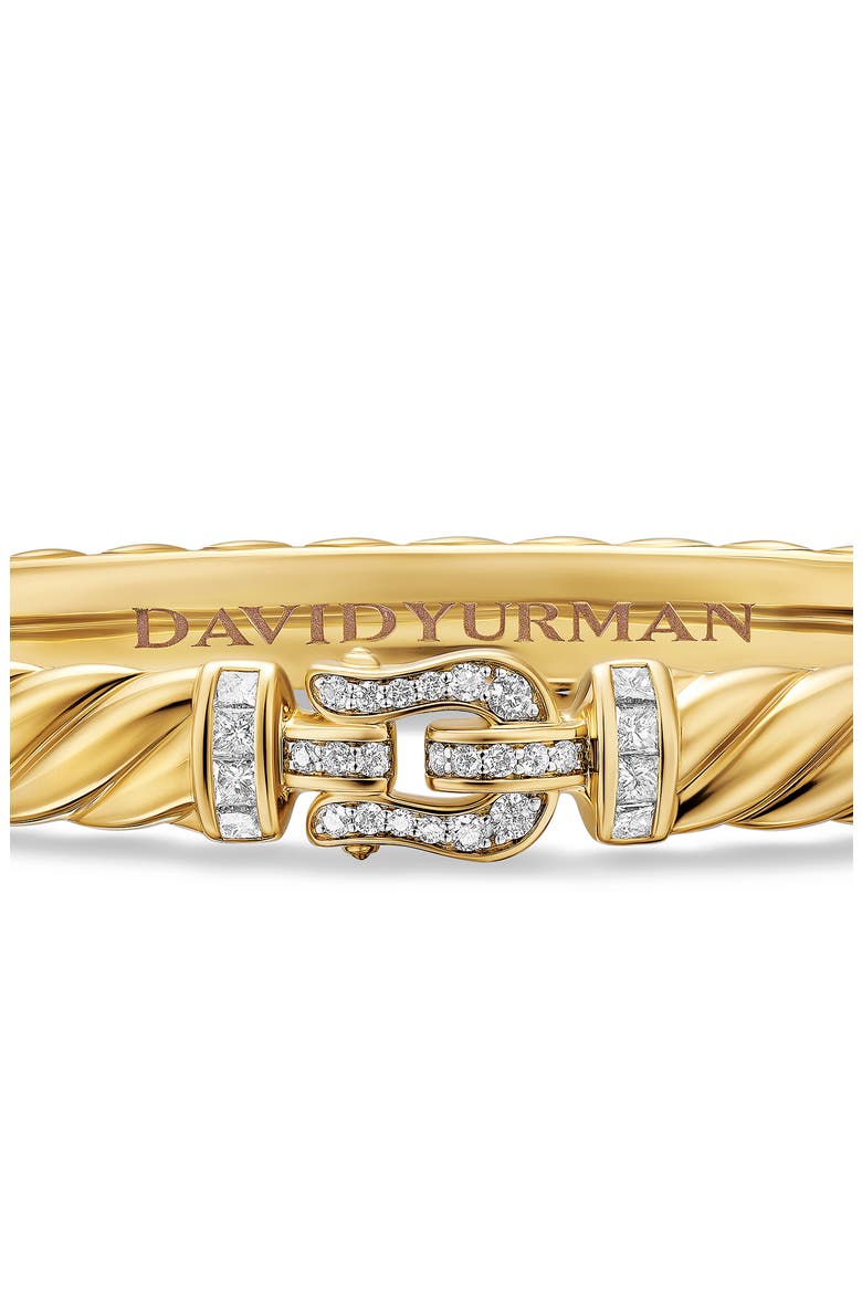 Sculpted Cable Buckle Bracelet in 18K Yellow Gold with Diamonds, 6mm, Alternate, color, DIAMOND